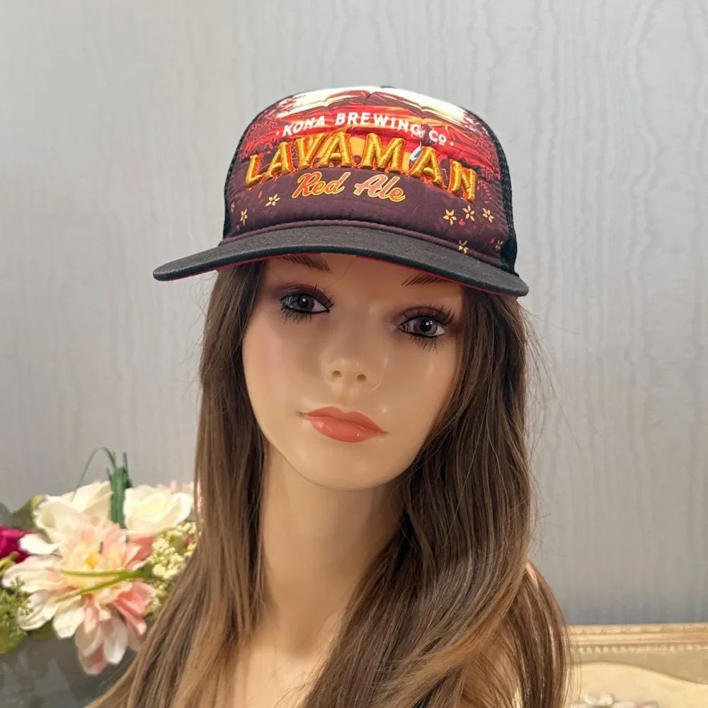 Kona Brewing Company Lavaman Red Ale Snapback Mesh Trucker Cap Hat Aloha Hawaii